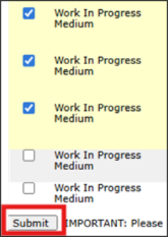 Submit button to submit PM work order